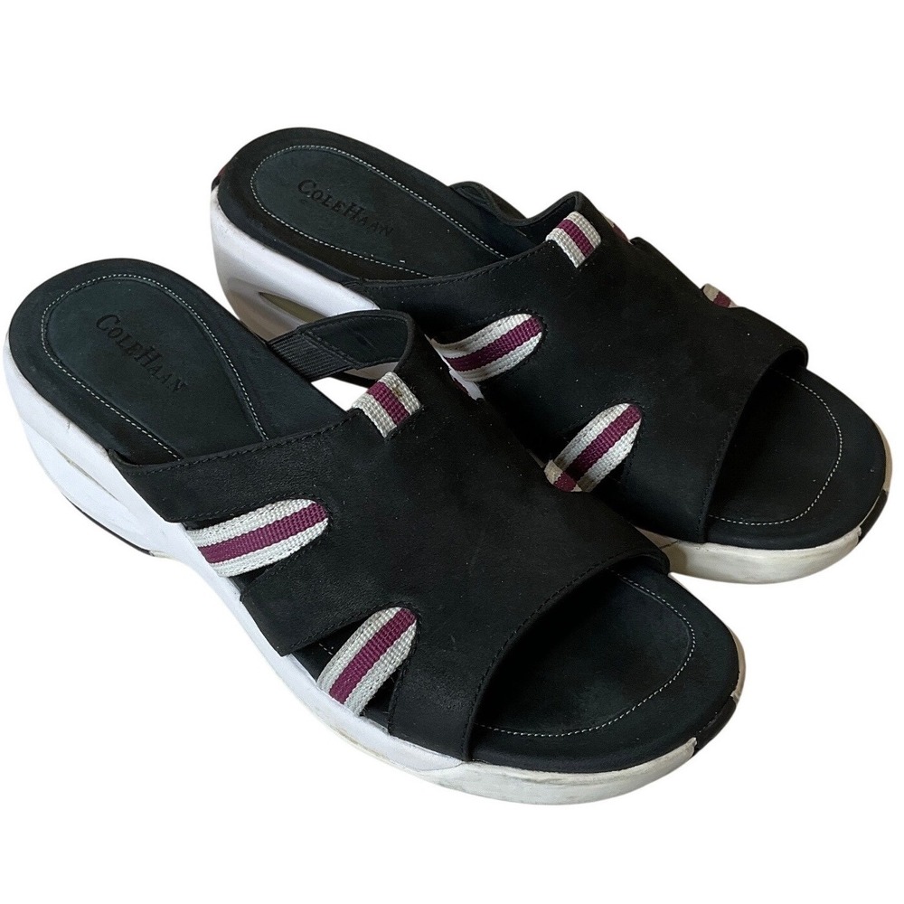 Cole Haan Black Leather Slide Sandals Wedge Comfort Walking Casual  8B